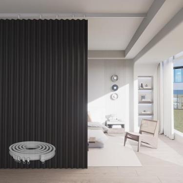 Imagem de Cortinas divisórias de quarto, cortinas blackout com trilho de cortina de teto dobrável, divisórias de divisória cortinas extra amplas à prova de som com isolamento térmico cortinas de chão ao teto