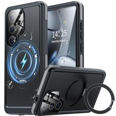 Imagem de Capa magnética e com suporte para Samsung Galaxy S25 Ultra à prova d'água [protetor de tela embutido][apto para Magsafe] [suporte invisível] Capa protetora selada de corpo inteiro de 360° à prova de