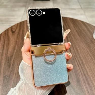 Imagem de Capa de celular com anel da Deusa para Samsung Galaxy Z Flip 7 6 5 4 3 Zflip7fe Zflip6 5g - Conjunto de luxo (para Galaxy Z Flip7 FE/Azul)