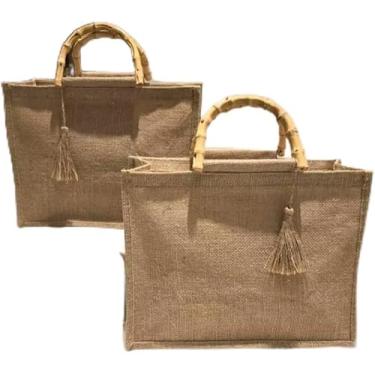 Imagem de Bolsa Feminina de Juta/Palha c/Alça de Bambu Rígida – Design Artesanal e Elegante – Perfeita para Praia, Piscina, Passeios e Verão
