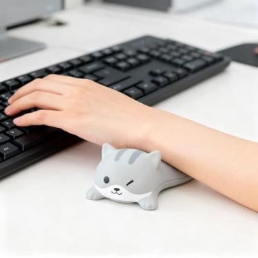 Imagem de Lindo descanso de pulso computacional para mouse pad gato coelho pad bonito em forma de travesseiro de animal de estimação suporte de cotovelo ou laptops, mesas, material de escritório (gato cinza)