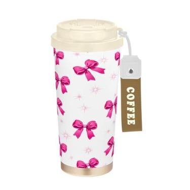 Imagem de Wassud Bow Ribbons Caneca de café isolada para viagem copo à prova de vazamento com tampa e canudo garrafa de água de aço inoxidável para café quente/gelo, chá e cerveja