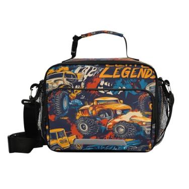 Imagem de CEBUGI Monster Trucks Lancheira térmica à prova d'água à prova de vazamento lancheira com alça de ombro ajustável lancheira para meninos meninas escritório piquenique
