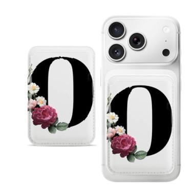 Imagem de Carteira magnética com padrão de letras para iPhone, capa fina de couro PU, capa para cartão, capa traseira para cartão, acessório de telefone fofo, O, Bonito
