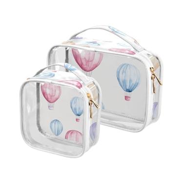 Imagem de xigua Balões de ar quente aquarela bolsa de maquiagem para mulheres, bolsa de cosméticos transparente de viagem, bolsa de higiene portátil à prova d'água para viagens, férias, organização de banheiro