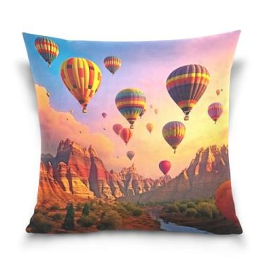 Imagem de Wassud Capas de almofada com balões de ar quente voando, 50 x 50 cm, capa decorativa para sofá, casa, casa de fazenda, decoração de quarto