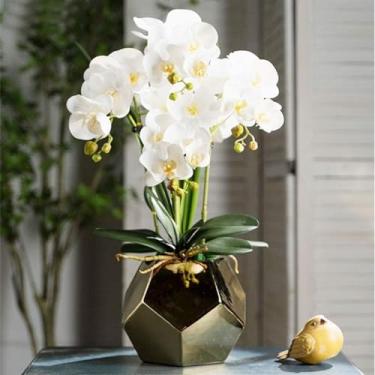 Imagem de LMJYU Faux Orchids Geel Orquídea Artificial Poliuretano Flor Artificial Vaso de Cerâmica Phalaenopsis Flores Falso Floral