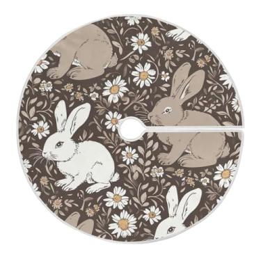 Imagem de Qilmy Saia de árvore de Natal com ovos e coelhos de páscoa 119,9 cm, camurça para árvore de Natal, adequada para decoração de armário em ambientes internos e externos, festas, escritórios, lojas