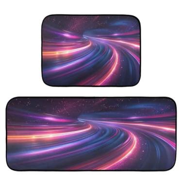 Imagem de Wassud Tapetes de cozinha coloridos com listras de luz para chão, decoração de casa, tapetes de cozinha acolchoados, antifadiga, tapetes de cozinha, antiderrapante, lavável, itens essenciais, conjunto