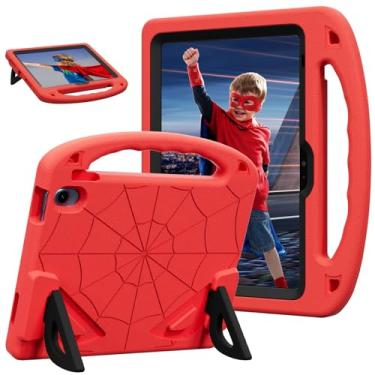 Imagem de LKOOZO Capa infantil para iPad (A16) 11ª geração 11 polegadas 2025 / iPad 10ª geração 11 polegadas 2022, capa à prova de choque com protetor de tela integrado e suporte (vermelho + preto)