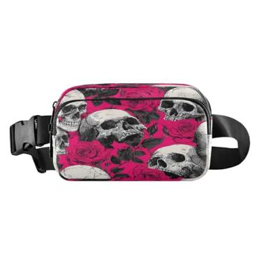 Imagem de CEBUGI Pochetes de caminhada para homens, mulheres, caveiras e rosas modernas resistentes à água com cinto ajustável para treino, viagem, corrida