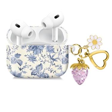 Imagem de Compatível com AirPod Pro 2ª/1ª geração, 2023/2022/2019, a capa de fone de ouvido sem fio totalmente protegida à prova de choque vem com um lindo e lindo pingente de chaveiro de morango (roxo 1)