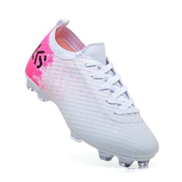 Imagem de Chuteira Campo Masculina Feminina 7 Lks - Look Shoes, Branco/Rosa, Bra