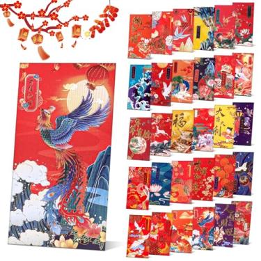 Imagem de Kalolary Envelopes vermelhos chineses 2026, envelopes de dinheiro da sorte pacote grande ano novo chinês bolsos vermelhos design de bronze para o ano lunar chinês, festival da primavera, aniversário e