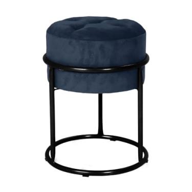 Imagem de Puff Banqueta de Ferro com Argola - Decoração para Quarto, Sala, Penteadeira e Ambientes Modernos puff redondo para Quarto, Sala e Penteadeira em Ambientes Modernos(PRETO E AZUL MARINHO)