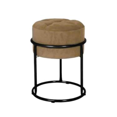 Imagem de Puff Banqueta de Ferro com Argola - Decoração para Quarto, Sala, Penteadeira e Ambientes Modernos puff redondo para Quarto, Sala e Penteadeira em Ambientes Modernos(PRETO E MARROM)