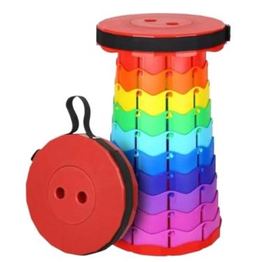 Imagem de Banqueta Banco Retrátil Portátil com AlçaTelescópica Banquinho Dobrável Ajustável Pesca Camping Caminhada(arco-íris-vermelho)