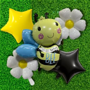 Imagem de Kit 5 Balões Metalizados Foil Tema Abelhinha – Flores e Estrelas para Festa Infantil, Chá de Bebê e Aniversário (abelha little honey bee)