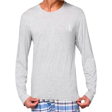 Imagem de Pijama Calvin Klein Masculino Manga Longa Calça Flanelada 1996 Xadrez Azul Cinza Mescla-Masculino