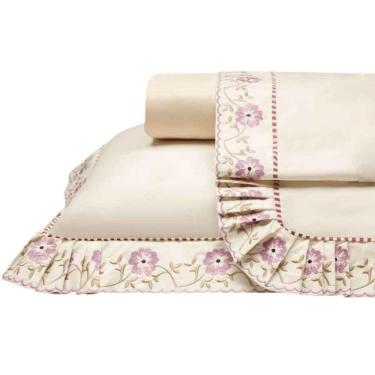 Imagem de Conjunto Lencol Casal Queen Size Chloe Bordado 100% Algodao