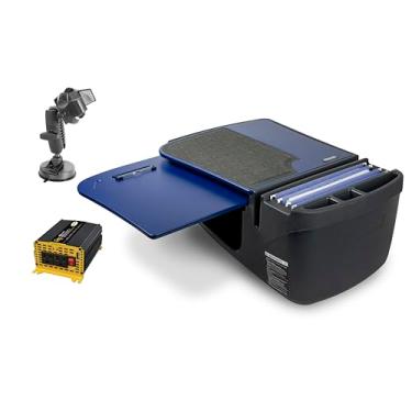 Imagem de AutoExec Mesa de carro GripMaster para sua estação de trabalho de veículo e escritório móvel, azul, com inversor de potência de 400 watts e suporte de telefone com sucção