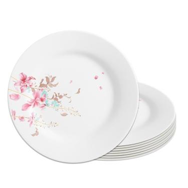 Imagem de Jogo 8 Prato De Sobremesa De Vidro Branco Flowers Bord Em Casa Tem 20cm