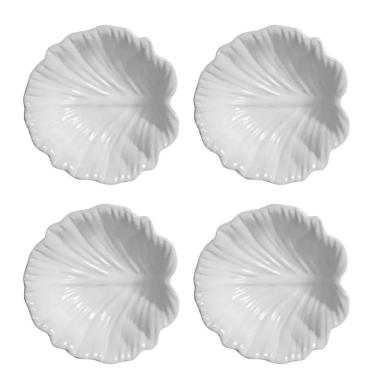 Imagem de Jogo 4 Bowl Mini Travessa De Cerâmica Branco Leaves Scalla 5x11cm