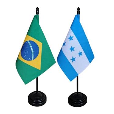 Imagem de Kit Bandeira de Mesa Brasil e Honduras, 26cm Altura, 18x11cm, Multicolorido, Oxford, Base Plástica, para Escritório, Eventos, Decoração