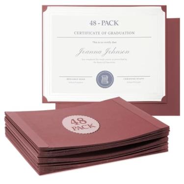 Imagem de Porta-certificados de prêmio de um lado pacote com 48 - Capas de certificado de papel vinho vermelho para diplomas, certificados de apreciação e conquistas - Pastas de prêmio profissional, tamanho