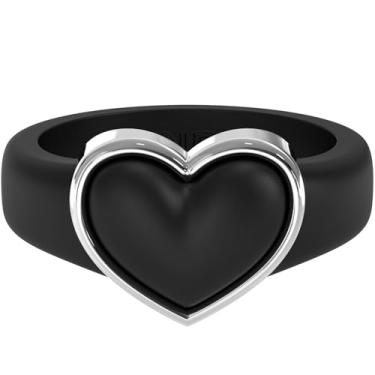 Imagem de Rinfit Anel de silicone para ela - Coração de aço inoxidável - Alianças de casamento de borracha para mulheres - Design patenteado pendente, Size 8, Silicone, Sem pedra preciosa