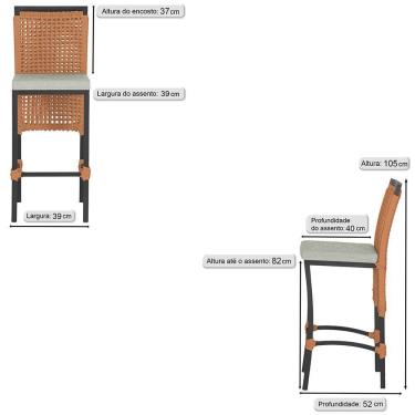 Imagem de 3 Banqueta Em Alumínio Roma Preta Corda Náutica Tecido 3 Terra Cota