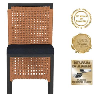 Imagem de 6 Banqueta Em Alumínio Roma Preta Corda Náutica Tecido 12 Terra Cota