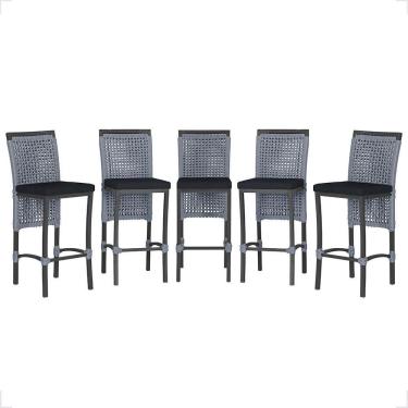 Imagem de 5 Banqueta Em Alumínio Roma Preta Corda Náutica Tecido 12 Prata