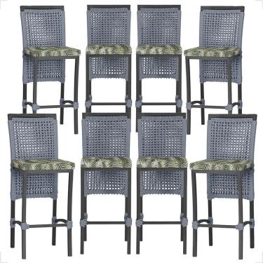 Imagem de 8 Banqueta Em Alumínio Roma Preta Corda Náutica Tecido 5 Prata