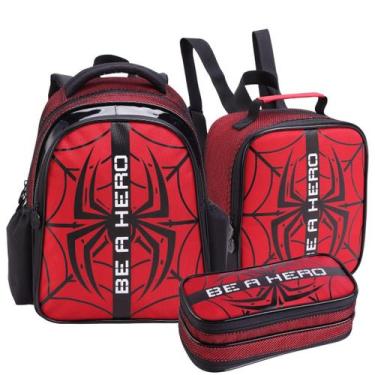 Imagem de Kit Material Escolar Personagem Herói com Mochila de Costas Lancheira 