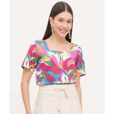 Imagem de Blusa Feminina Estampa Flores Manga Curta Marisa-15855, Rosa, P