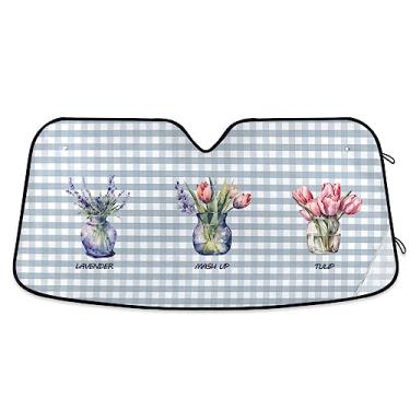 Imagem de Amasse flores no bloqueador solar de carro de vidro, para-sol de para-brisa automotivo, proteção UV persiana dobrável para janela de carro, para-sol para caminhões