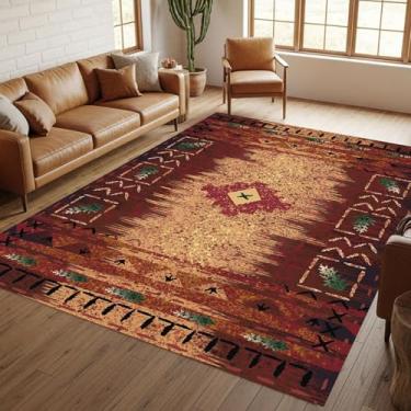 Imagem de ALIONLUXE Tapete rústico do sudoeste de 1,7 m x 18 cm – design ocidental geométrico asteca inspirado nos nativos americanos, antiderrapante, lavável, tribal, decoração para sala de estar e quarto