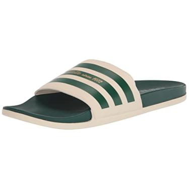 Imagem de adidas Sandália unissex Adilette Comfort Slide para adultos, Branco maravilha/verde universitário/dourado metálico, 18