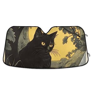 Imagem de Óculos de sol retrô amarelo abstrato lua gato para-brisa, protetor solar de carro, para-sol para carro, caminhão, SUV, acessórios de carro