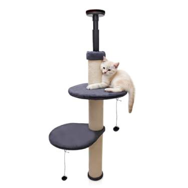 Imagem de AD Furnishes Árvore para gatos e torre para gatos pequenos (104,5 a 120,5 cm) – Poleiro ajustável e prateleira para gatos internos – Assento extensor de peitoril de janela resistente para gatos