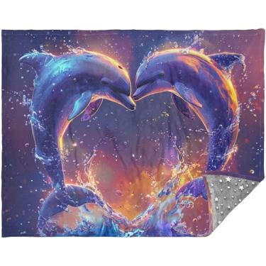Imagem de Cobertores de pelúcia personalizados em forma de coração de golfinhos 178 x 139 cm, cobertor xadrez para homens e mulheres, cobertor macio elegante