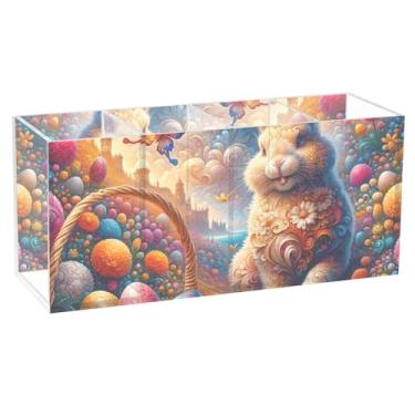 Imagem de TSENQUE Porta-canetas engraçadas de coelho da Páscoa de acrílico fofo para mesa, organizador de papelaria, copos de lápis, artesanato, material de escritório para decoração de mesa