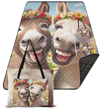 Imagem de TSENQUE Manta de praia à prova de areia de animais engraçados de burros fofos, impermeável, tapete de brincar ao ar livre, tapete dobrável, cobertor de piquenique, 203 x 152 cm