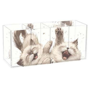 Imagem de TSENQUE Porta-lápis de mesa, fofo, engraçado, gato siamês, ragdoll, acrílico, maquiagem, pincel, caneta, caneta, suporte personalizado, decoração de mesa, acessórios de escritório