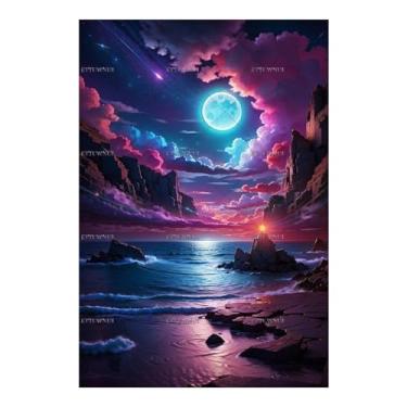 Imagem de ETTUWNUI Kits de pintura de diamante para adultos - Pintura com luz neon DIY 5D Broca completa de pontos de diamante com diamantes, arte e artesanato, decoração de casa 20 x 30 cm