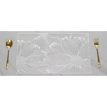 Imagem de Kit 4 ou 6 Jogo Americano Mesa Posta Antiderrapante Resistente ao Calor para Jantar (Flor de prata,4 Pecas)