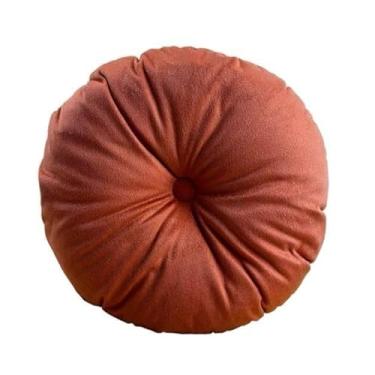 Imagem de Almofada Redonda Com Botão e Zíper Tecido Suede Liso 40x40cm almofada para cadeira para Sofá Cadeira Quarto Sala Almofada para Assento e Decoração(Telha,2)