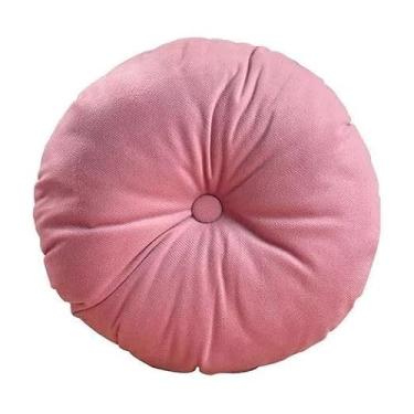 Imagem de Almofada Redonda Com Botão e Zíper Tecido Suede Liso - Tamanho 40x40cm almofada para cadeira para Sofá Poltrona Cadeira Quarto Sala Almofada(Rosê,1)