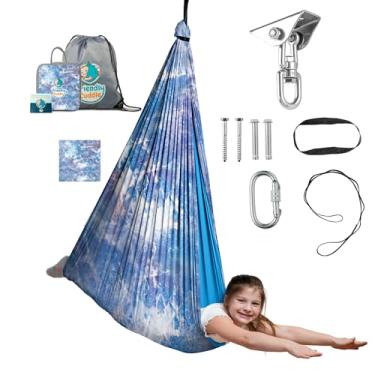 Imagem de Balanço sensorial interno para crianças ou atividades ao ar livre – comporta 136 kg, camada dupla e rotação de 360°, rede giratória para terapia de compressão calmante para crianças e adultos com